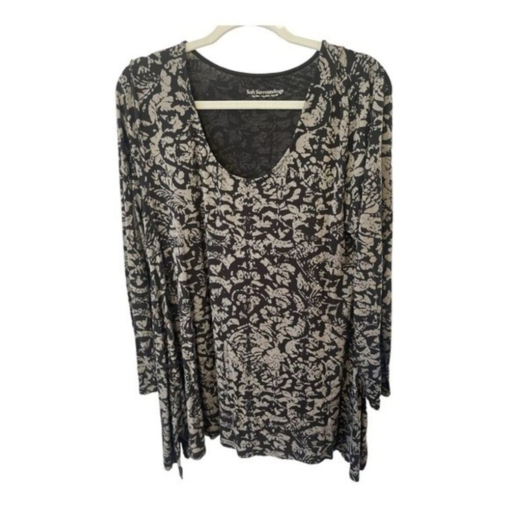 Soft Surroundings Tunic Top Scoop Neck Floral Swing Long Boho Cottage Fall L